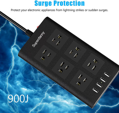 6 Outlets Surge Protector Power Strip with 4 USB Ports, 14AWG 9.8Ft Extension Cord, White