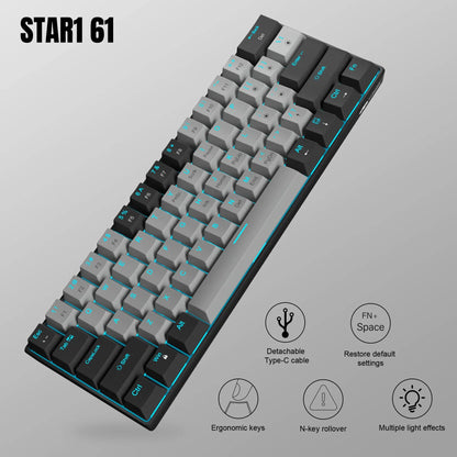 60% Mechanical Keyboard, Gaming Keyboard with Blue Switches and Sea Blue Backlit Small Compact 60 Percent Keyboard Mecha