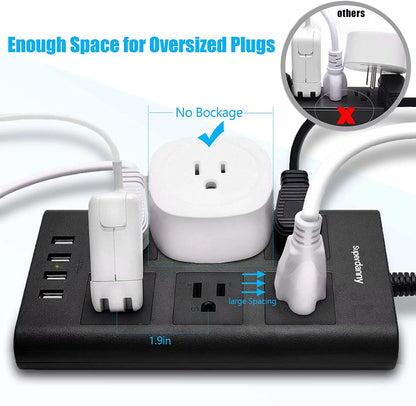 6 Outlets Surge Protector Power Strip with 4 USB Ports, 14AWG 9.8Ft Extension Cord, White