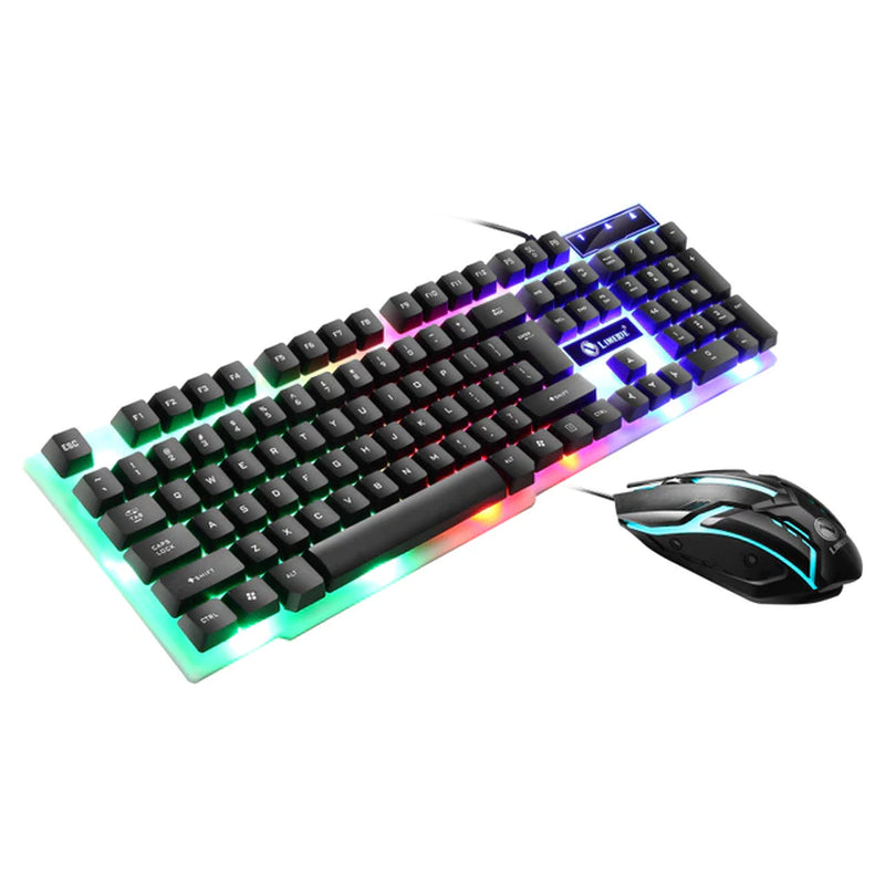 USB Wired Gaming Keyboard Mouse Combos PC Rainbow Colorful LED Backlit Gaming Mouse and Keyboard Set Kit for Home Office Gamer