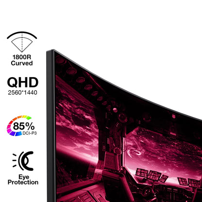 27 Inch 2K QHD 144Hz 1Ms Curved Gaming Monitor,Adpitive-Sync Technology,100% Srgb Computer Monitor,Hdmi/Displayport,Black,27E6Qc